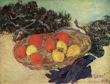  blue Oil Painting - Still Life with Oranges and Lemons with Blue Gloves Vincent van Gogh